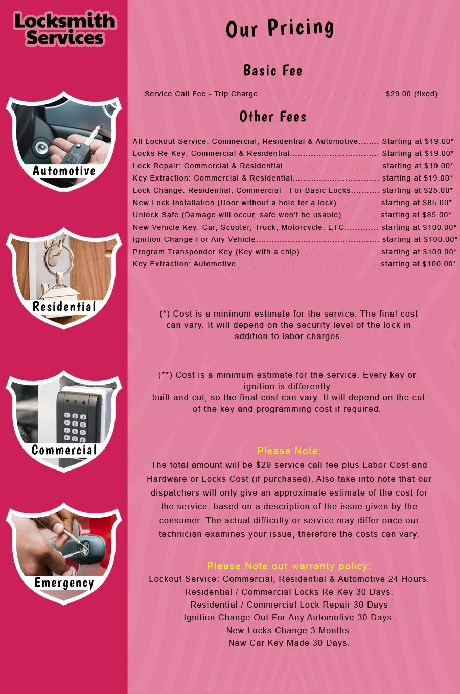 Mountainside NJ Locksmith Store Mountainside, NJ 908-324-5270 - price-list-c-18